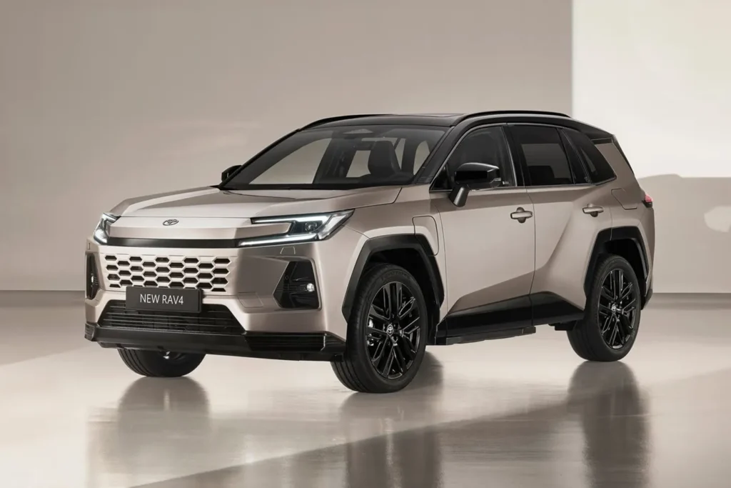 2026 Toyota RAV4 front three quarter view showing updated SUV design