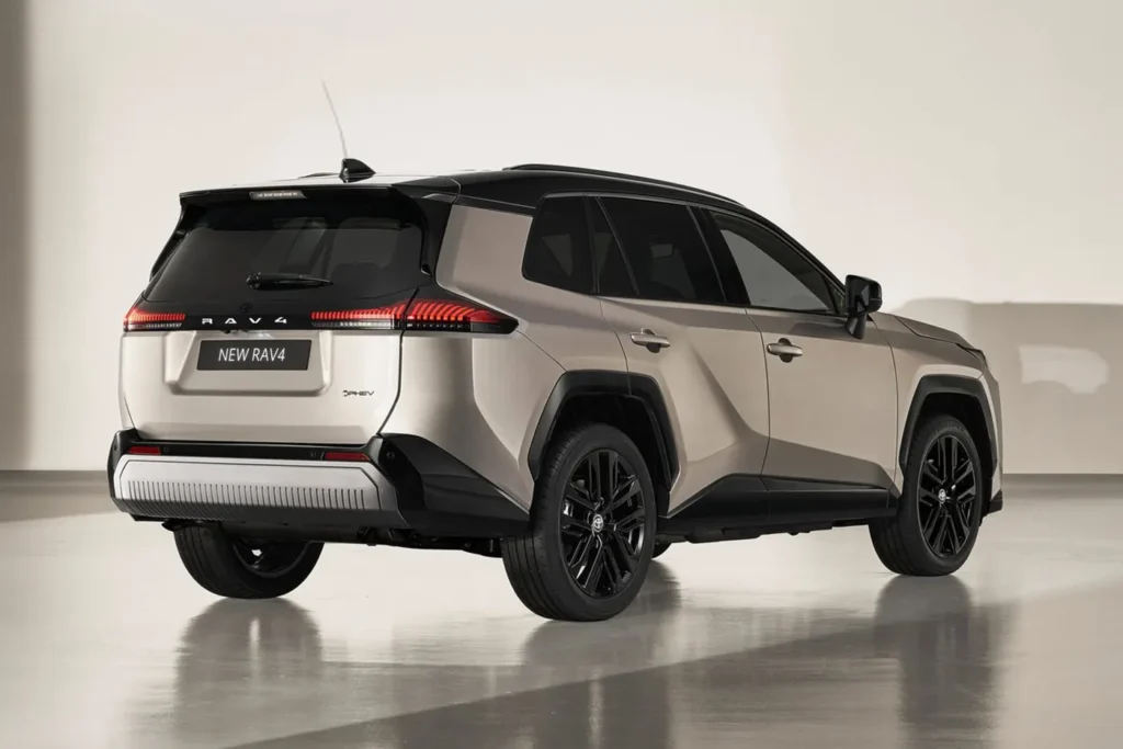 2026 Toyota RAV4 rear three quarter view showing updated taillights and SUV styling