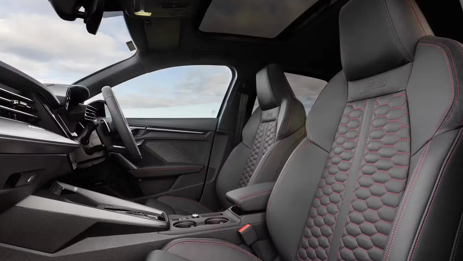 Audi RS3 sport seats with honeycomb stitching and premium interior materials