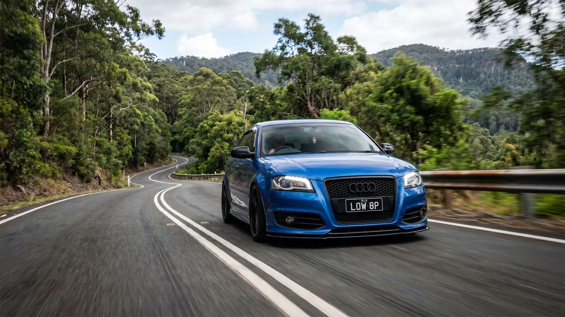 audi-s3-mount-nebo-road-brisbane Modified Audi S3 8P driving on a winding mountain road in Queensland