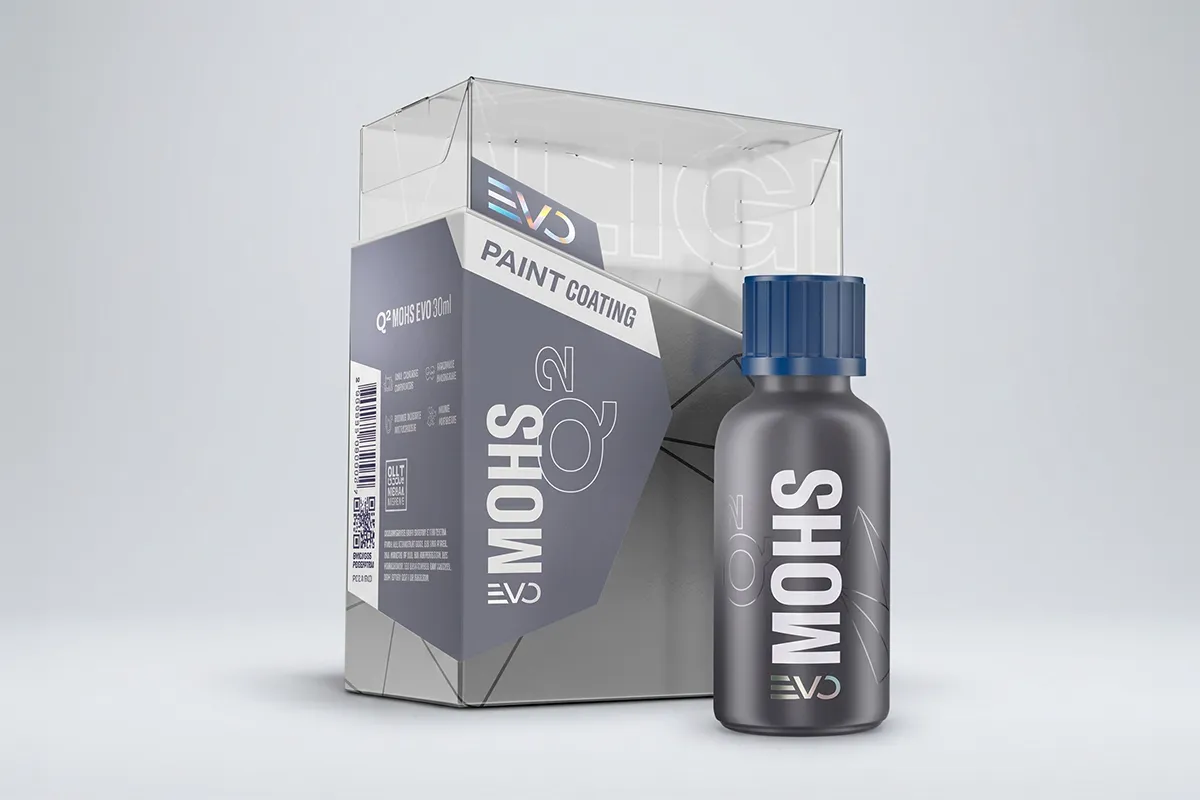 Gyeon Q2 Mohs Evo paint coating 30ml bottle and retail box on a clean white studio background