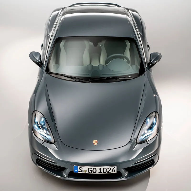 Top-down view of the 2026 Porsche 718 Cayman illustrating its mid-engine sports car proportions