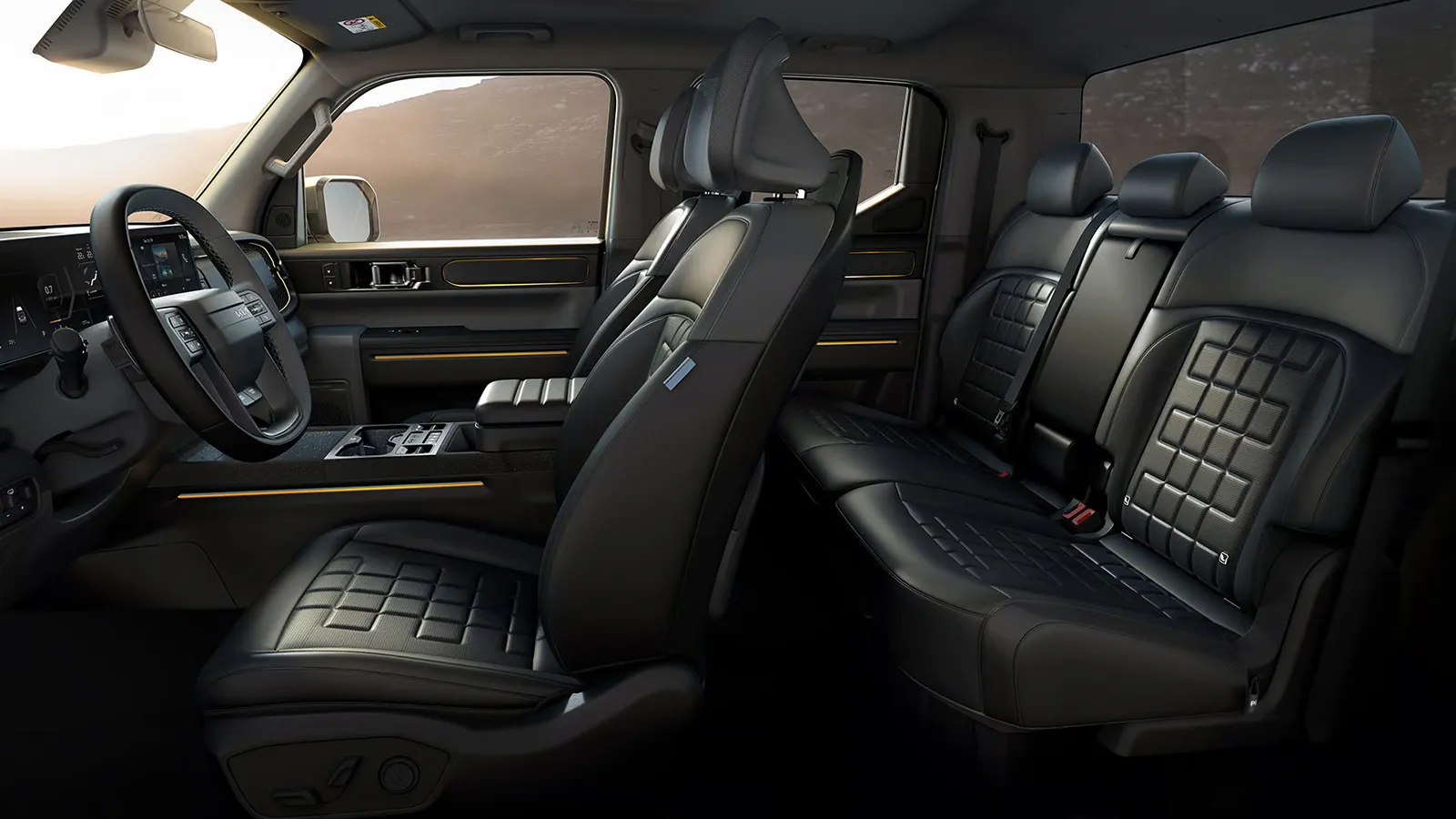 Kia Tasman X-Pro cabin showing front and rear seat space and legroom