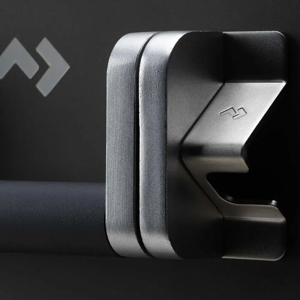 Close-up of the Dometic CFX5 55's spring-loaded aluminium handle and latch