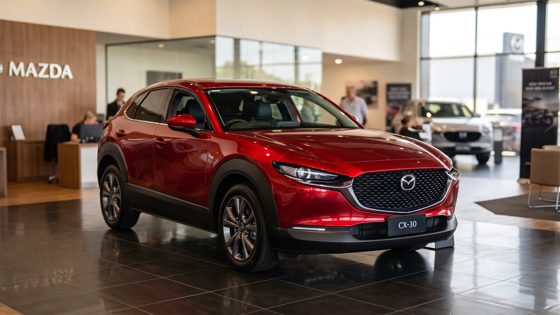Mazda CX-30 on display inside an Australian car dealership showroom