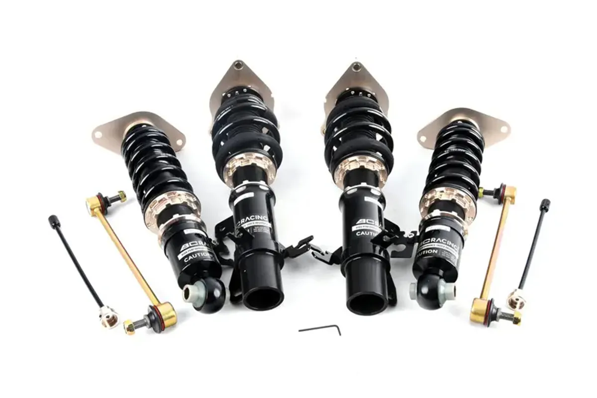 Complete set of four BC Racing coilovers with sway bar end links and adjustment key