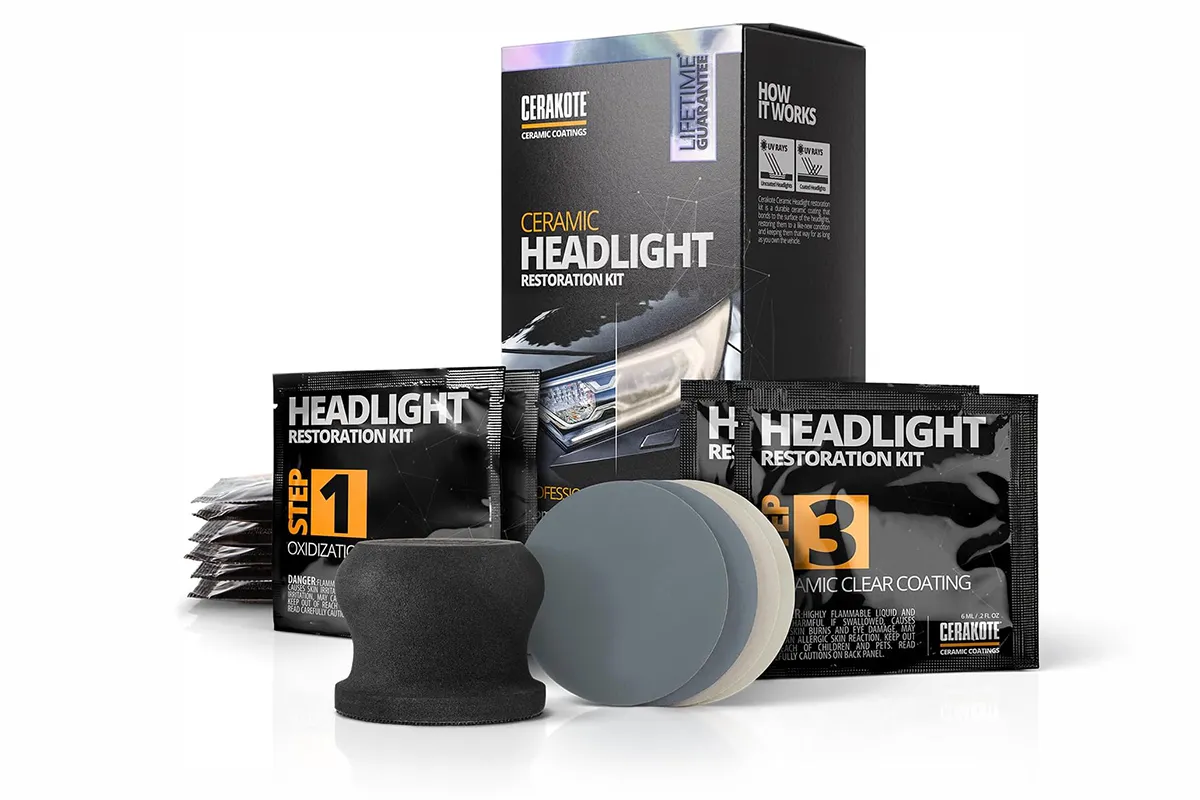 Cerakote Ceramic Headlight Restoration Kit box with sanding pads and coating wipes