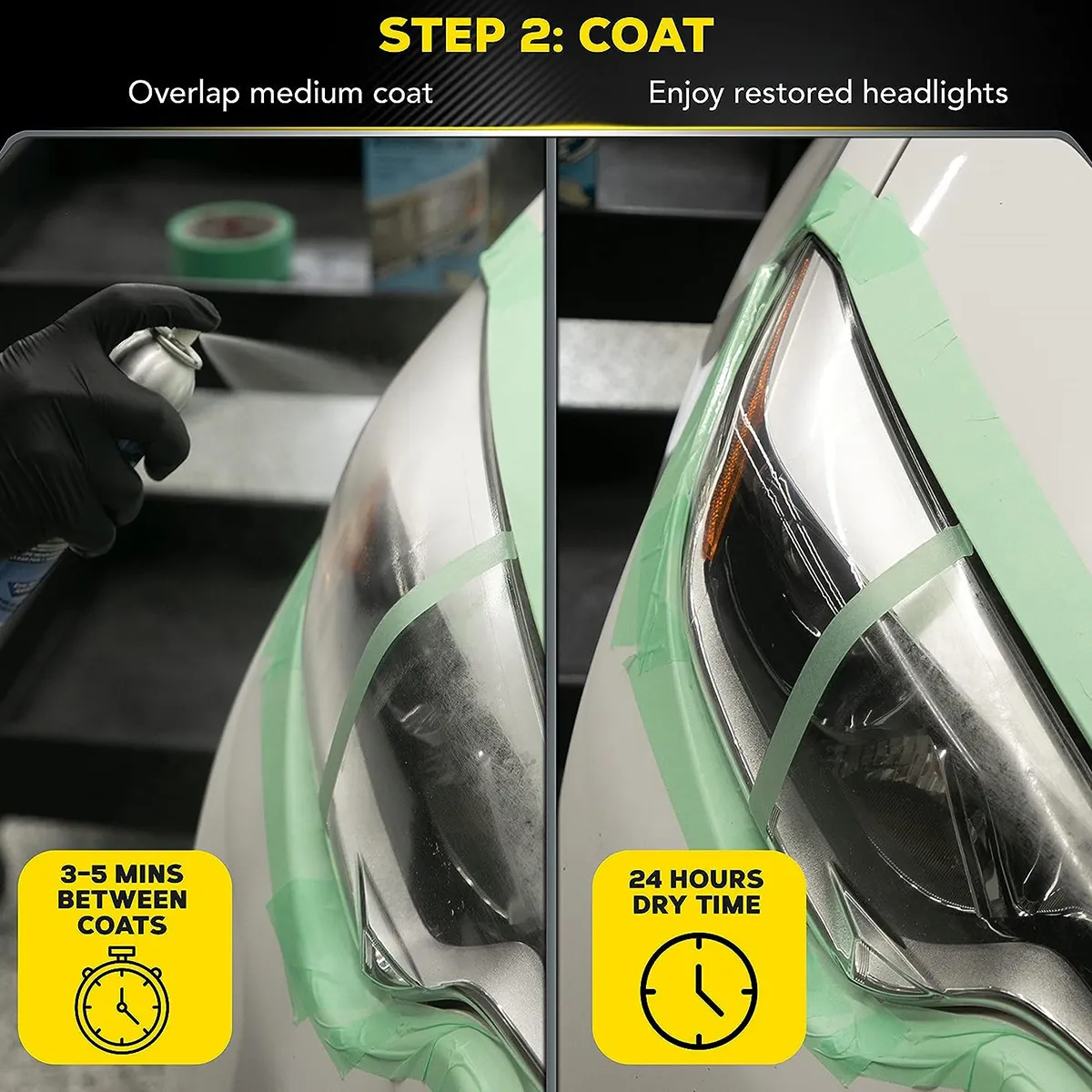 Step 2 of the Meguiars Two Step kit, applying the ceramic coating spray to a restored headlight