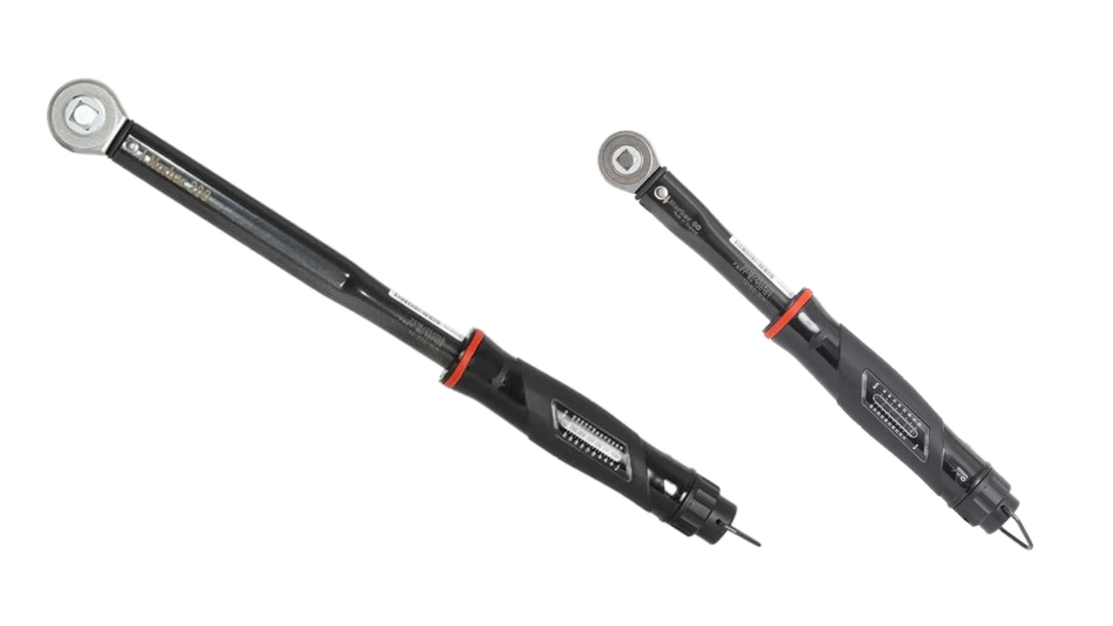 Norbar NorTorque 200 half-inch and NorTorque 60 three-eighths-inch click torque wrenches side by side on white