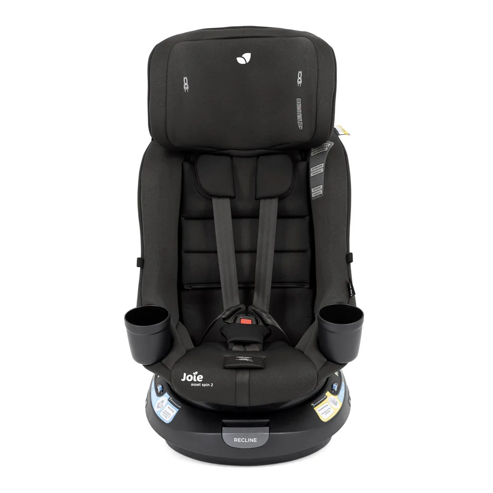 Joie Asset Spin 2 rotating convertible car seat in Shale, forward-facing front studio view