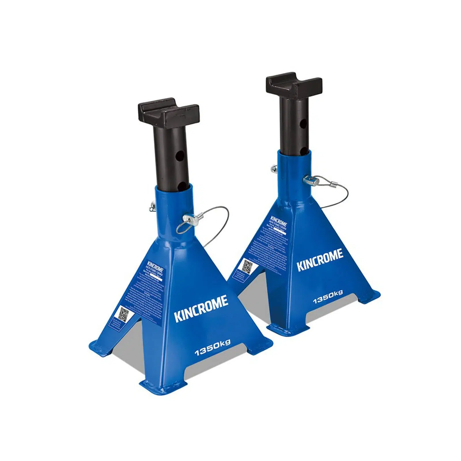 Pair of blue Kincrome K12070 pin-type jack stands with a low 252mm minimum height