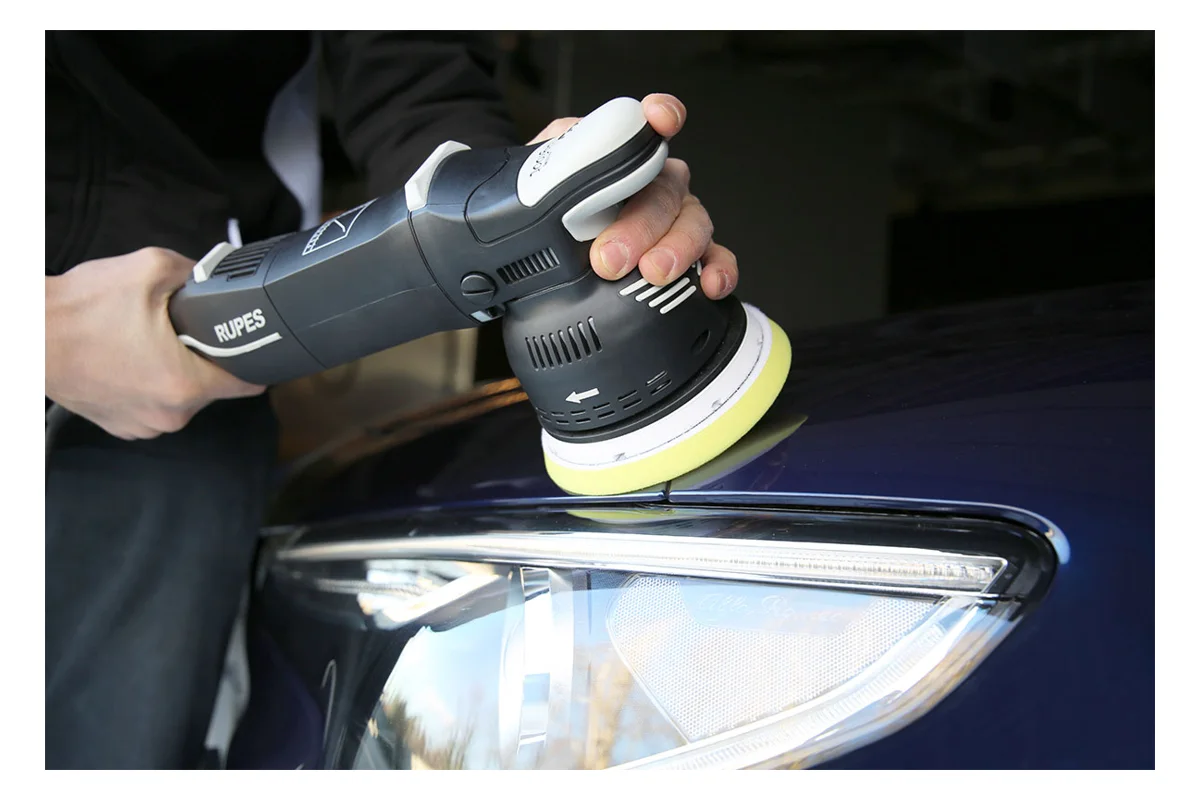 Rupes BigFoot Mille LK900E gear-driven polisher kit with pads, D-A compounds and carry bag