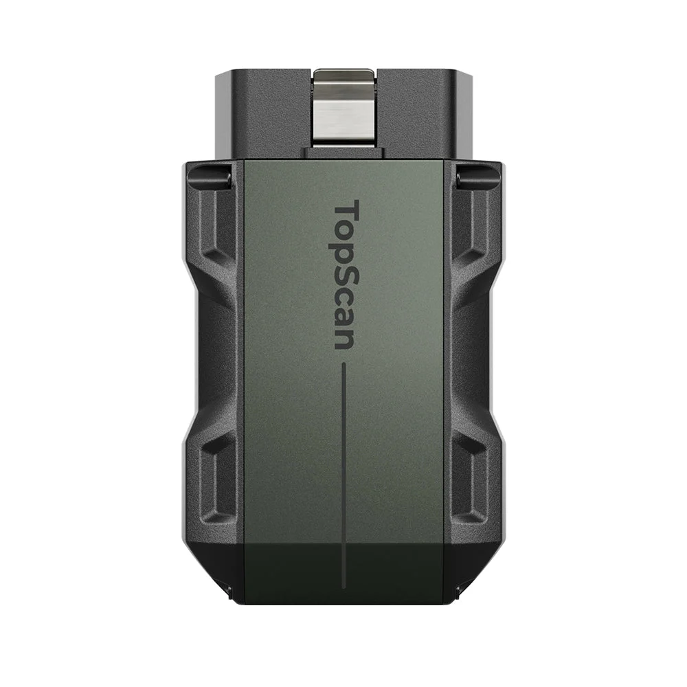 TOPDON TopScan Bluetooth OBD2 dongle in grey and black, shown front-on against a plain white background